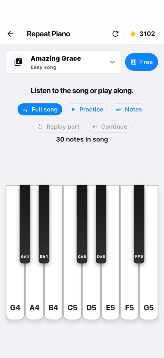 Piano game screenshot