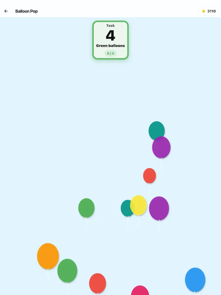 Balloons game on a tablet